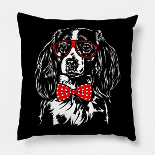 Nederlandse Kooikerhondje with glasses cute dog portrait Pillow