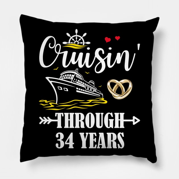 Cruising Through 34 Years Family 34th Anniversary Cruise Couple Pillow by Davito Pinebu 