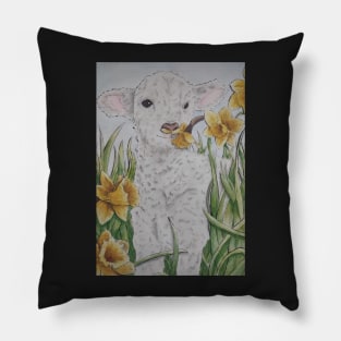 Baby Lamb watercolor painting Pillow