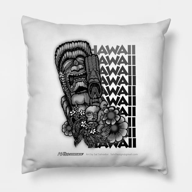 BW Tikis Hawaii Pillow by MyTeeGraphics