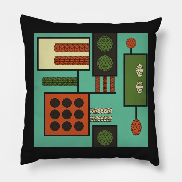 Geodesic Forms Abstract Engineering Pattern - Seafoam Green Rust Pillow by whyitsme