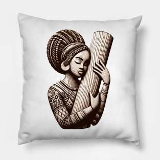 Afrocentric Woman Wooden Carving Pillow