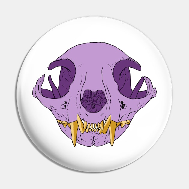 Cat Skull Amethyst and Gold Teeth Pin by TrapperWeasel