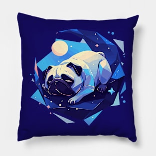 Cute Pug sleeping in the night sky Pillow