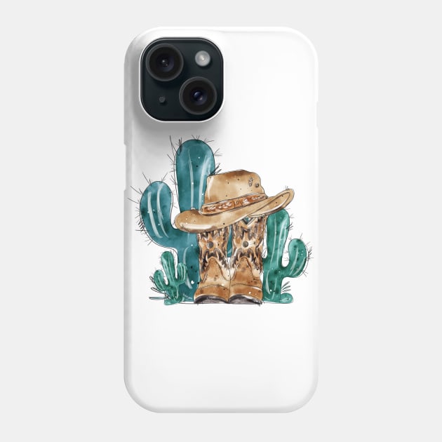 Cowboy hat with boots.Cactus Phone Case by HJstudioDesigns