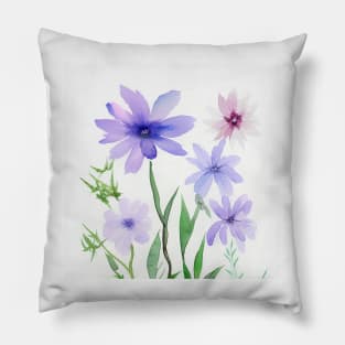 Blue Watercolor Flower Pillow