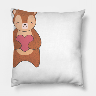 Kawaii Brown Bear Heart T-Shirt Pillow