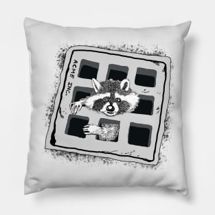 Raccoon Stuck in Grate Illustration Pillow