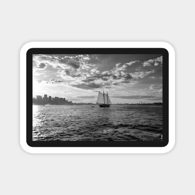 Boston Harbor Sailboat Boston MA Black and White Magnet by WayneOxfordPh