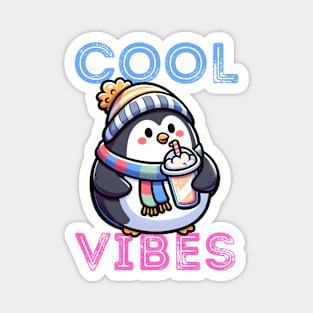 Cool Vibes - cute penguin having a milkshake Magnet