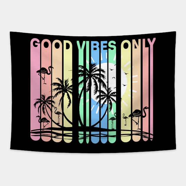 Good Vibes Only, Paradise Island Silhouette Design Tapestry by Positive Lifestyle Online