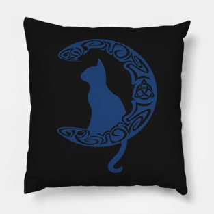 Blue Carved Celtic Moon Cat Triquetra Pillow