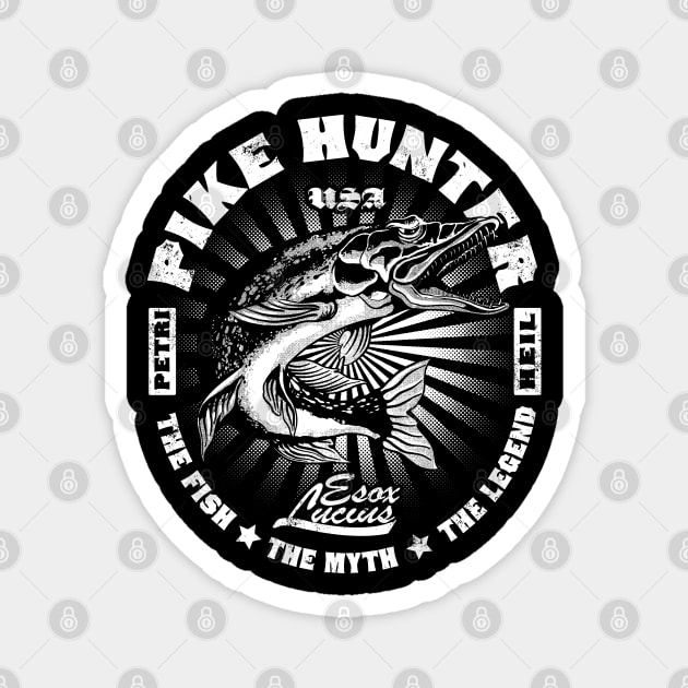 Pike Hunter USA Fishing Vintage Logo Design Magnet by Black Tee Inc