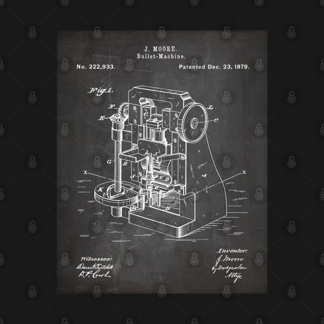 Bullet Machine Patent - Gun Enthusiast Firearms Shop Art - Black Chalkboard by patentpress