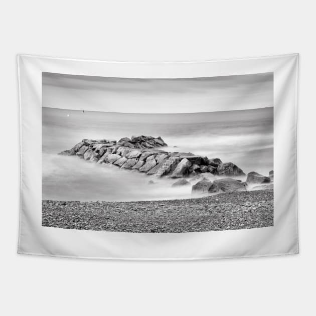 Abandoned Rock Pier B&W Tapestry by mcdonojj