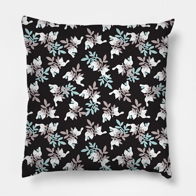 Happy Bunnies and Floral Graden Pattern Pillow by FlinArt