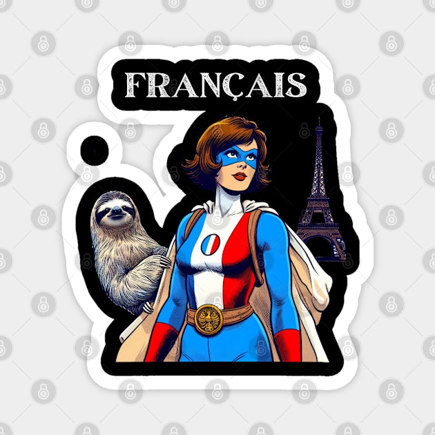 Francais: Female 60's Comic Book Hero with Sloth Magnet by Woodpile