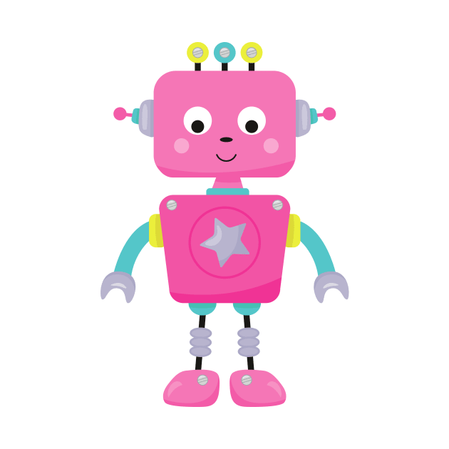 Cute Robot, Funny Robot, Silly Robot, Pink Robot by Jelena Dunčević