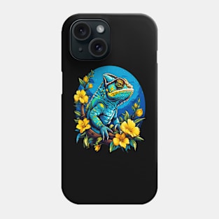 Chameleon Surrounded by Vibrant Spring Flowers Phone Case