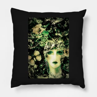 ART DECO GREEN COLLAGE FACE POSTER Pillow