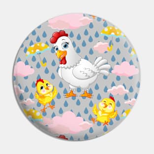 Happy Chicks in Rain--Gray Pin