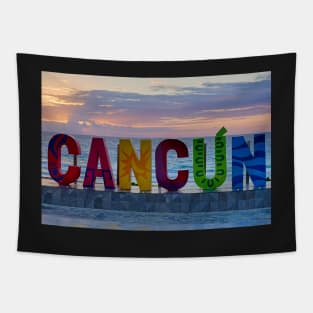 Cancun Mexico The Cancun Sign at Sunrise MX Tapestry