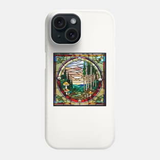 Woodsy Scenery Mushrooms Stained Glass Phone Case