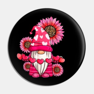 Happy Valentine's Day Gnome with Leopard Sunflower Valentine Pin