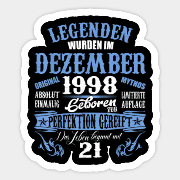 Geschenk Zum 21 Geburtstag Jahrgang 1998 Dezember 21 Jahre 21