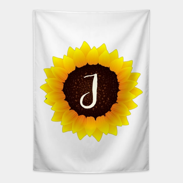 Floral Monogram J Bright Yellow Sunflower Tapestry by floralmonogram