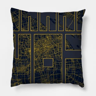 Shanghai, China City Map Typography - Gold Art Deco Pillow