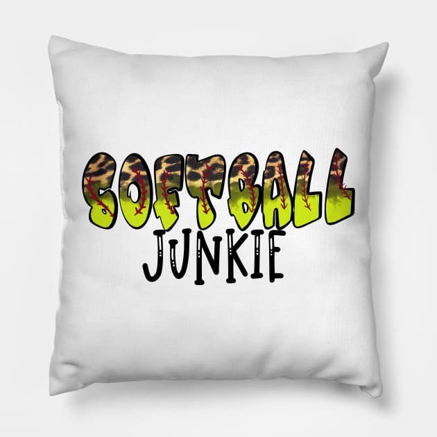 Softball Junkie Bubble Letter Cheetah Design Pillow by Sheila’s Studio