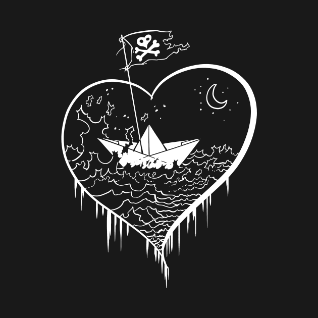 Love Pirate, Heart, Paper Boat, jolly roger by StabbedHeart