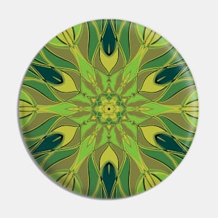 Cartoon Mandala Flower Green and Yellow Pin