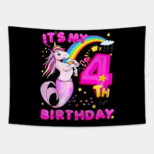 Kids 4Th Birthday Unicorn Mermicorn Mermaid For Girls Tapestry