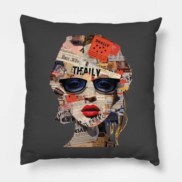 Dada Punk Collage Woman's Head Pillow by ArtLegend99