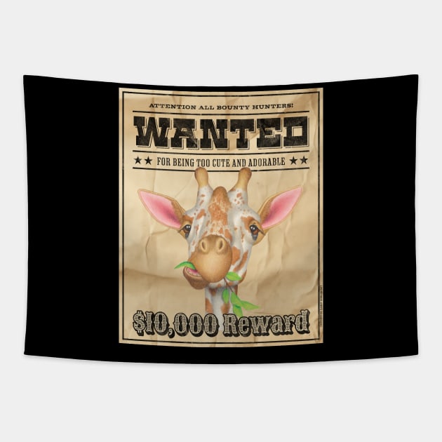 Cute Funny Giraffe Wanted Poster Tapestry by Danny Gordon Art