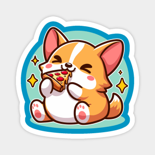 Kawaii Corgi Puppy Eating Pizza Adorable Dog Foodie Magnet