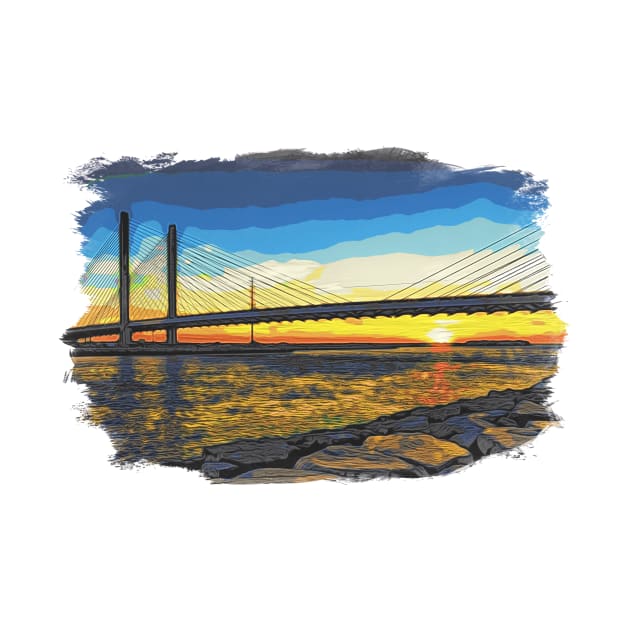 Bridge Sunset at Indian River Watercolor by Swartwout