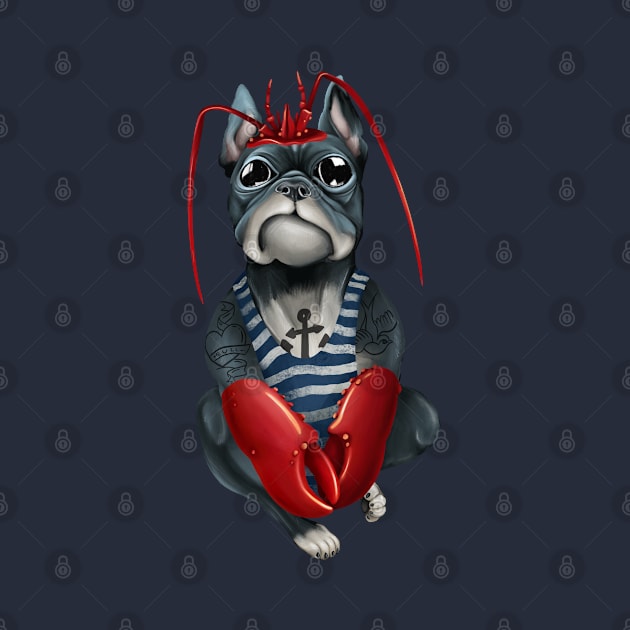 Bully French Bulldog sailor in a vest. Dog pirate with lobster claws. by kacia