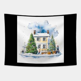 Winter Home Scene - Christmas Tapestry