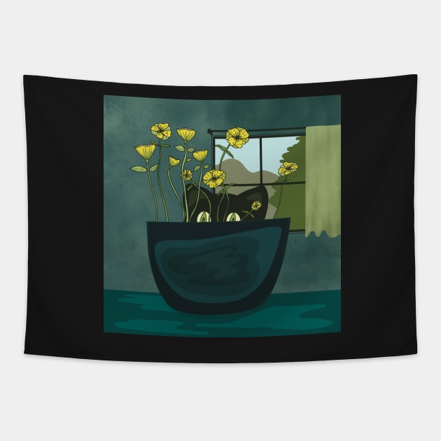 Cute Indoor Cat Garden Tapestry by WalkSimplyArt