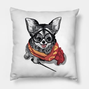 Wizard Corgi Dog in Black Ink Pillow