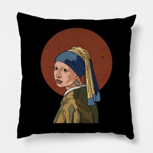 Vintage Vectorize Girl with a Pearl Earring Pillow