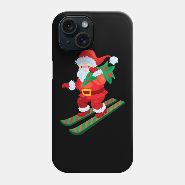 Santa on skis holding christmas Phone Case by holidaystore