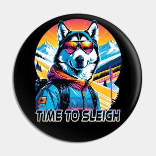 Time to Sleigh - Cool Husky in Glasses Pin