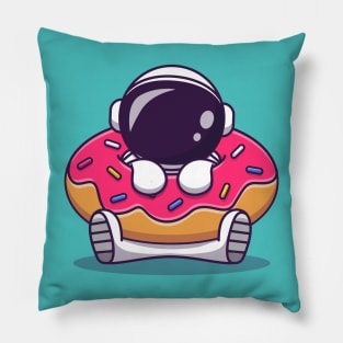 Cute Astronaut With Doughnut Cartoon Pillow