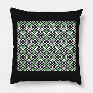 Abstract geometric pattern - green, gray, purple, white and black. Pillow