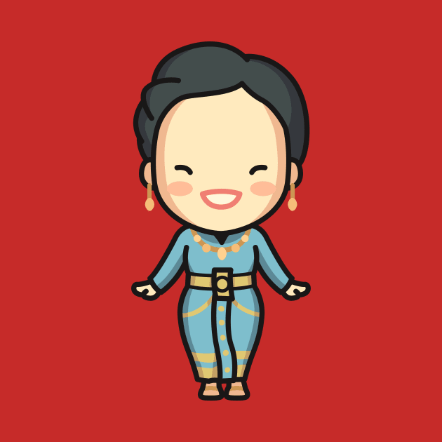 Cute Thai Woman in Traditional Clothing Cartoon by SLAG_Creative