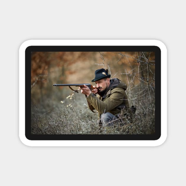 Hunter with gun in the forest Magnet by naturalis